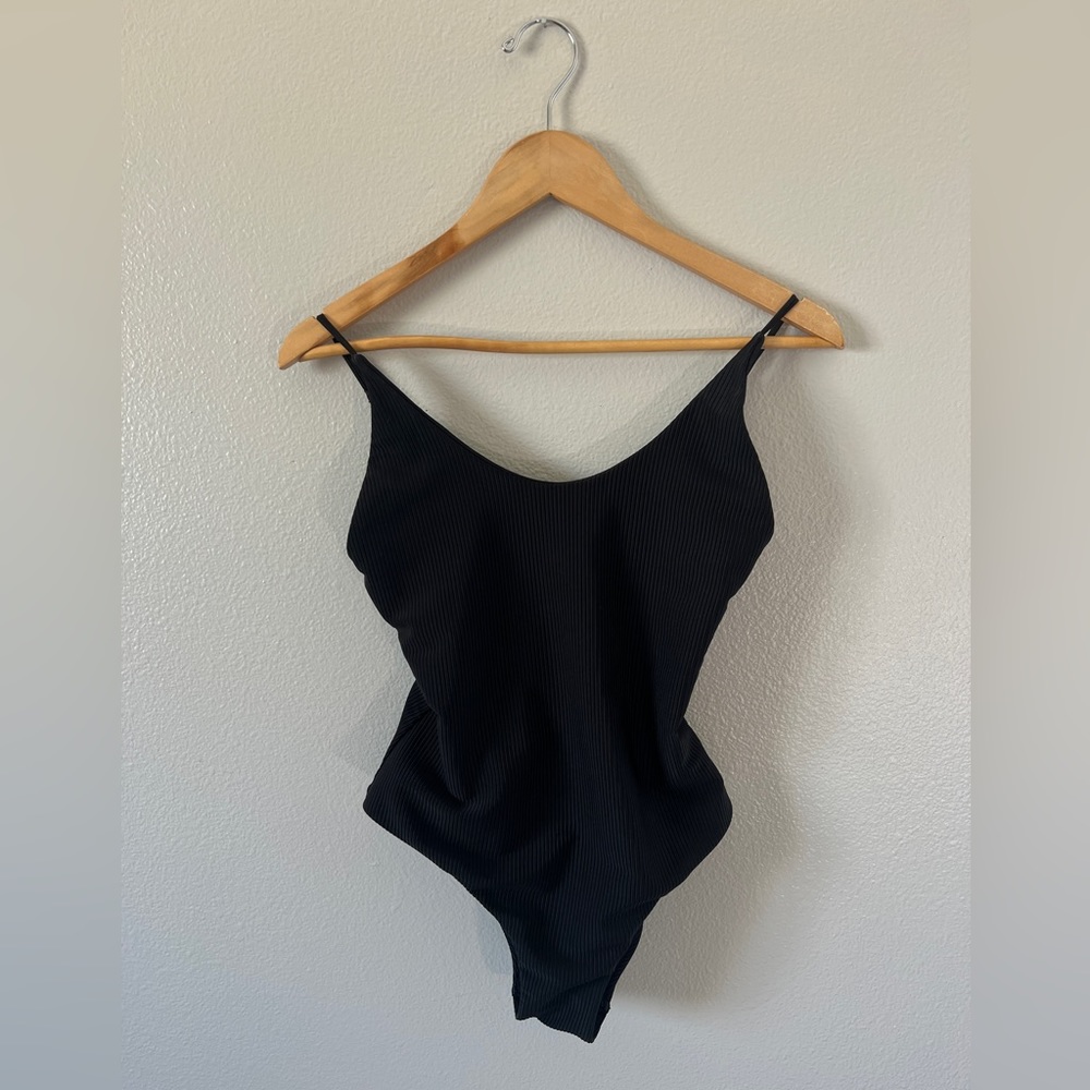 PACSUN Black Ribbed One Piece Swimsuit